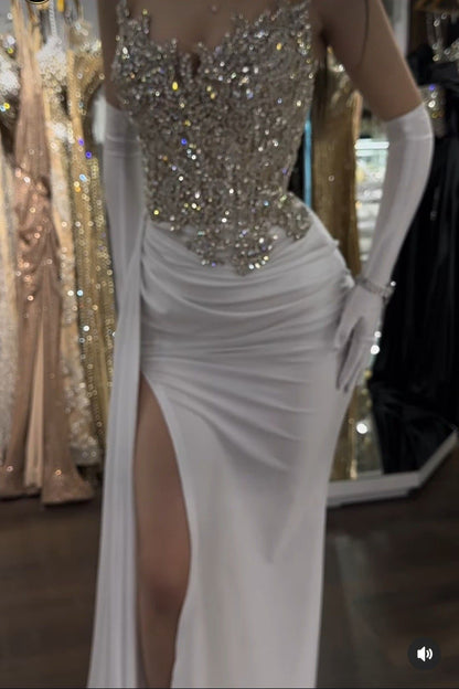 Robe de bal élégante style sirène, décolleté en cœur, fendue à sequins et plissée, pour adolescentes, tenue de soirée pour 18 ans, RB1497