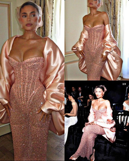 Robe de bal sirène élégante à paillettes roses et décolleté en cœur, tenue pour un 21e anniversaire, robe de remise de diplôme RB1499