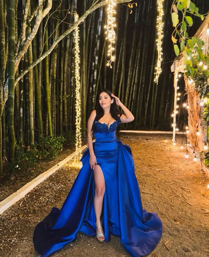 Princess Mermaid Sweetheart Royal Blue Lace Slit Prom Dresses Impress 22th Birthday Outfits Prom Gowns RB1519