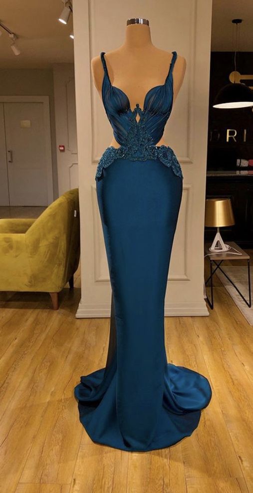 Robe de bal longue en satin à bretelles spaghetti et dentelle, style sirène glamour, tenue de soirée pour 20e anniversaire, RB1537