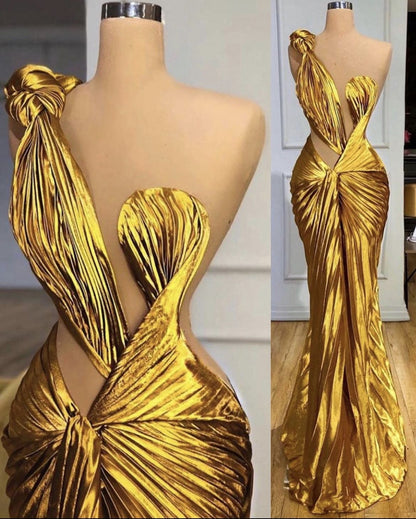 Robe de bal longue en satin jaune, asymétrique, style sirène chic, à volants, tenue pour 20e anniversaire, RB1544