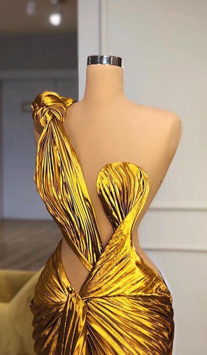 Robe de bal longue en satin jaune, asymétrique, style sirène chic, à volants, tenue pour 20e anniversaire, RB1544