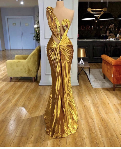 Robe de bal longue en satin jaune, asymétrique, style sirène chic, à volants, tenue pour 20e anniversaire, RB1544