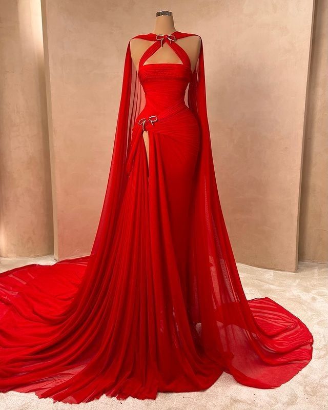 Robe de bal longue rouge style sirène, bustier, plissée, avec nœud et perles, pour adolescentes, tenue de soirée pour 20e anniversaire, RB1548