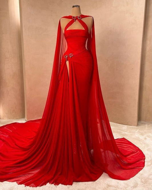 Modest Mermaid Strapless Red Pleated Bow Beaded Long Prom Dresses For Teens Formal Dress 20th Birthday Outfits Prom Gown RB1548