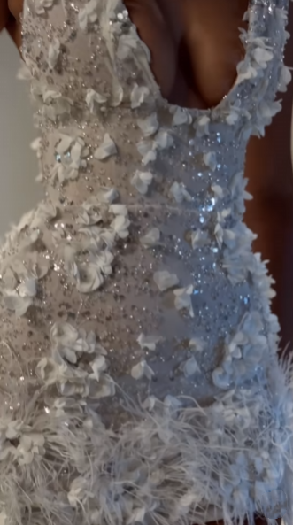 Sparkly Sheath V Neck White Feathers Beaded Wedding Dress Short Bridal Gown Wedding Dresses RB1568