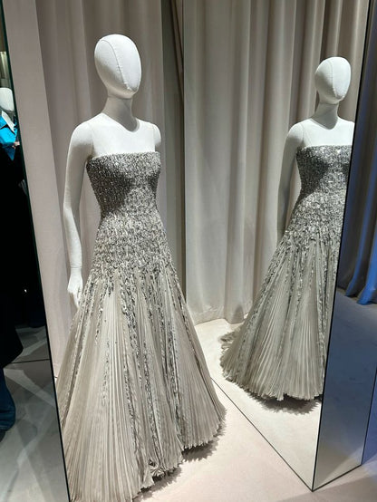 Modest Mermaid Strapless Champagne Tulle Beaded Long Prom Dresses 22th Birthday Outfits Prom Gown RB1578