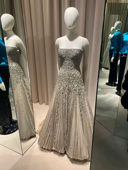 Modest Mermaid Strapless Champagne Tulle Beaded Long Prom Dresses 22th Birthday Outfits Prom Gown RB1578
