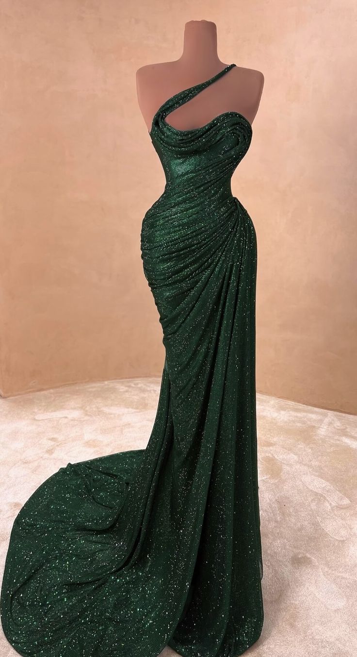 Chic Mermaid One Shoulder Dark Green Ruffles Sequin Long Prom Dresses 20th Birthday Outfits Prom Gown RB1583
