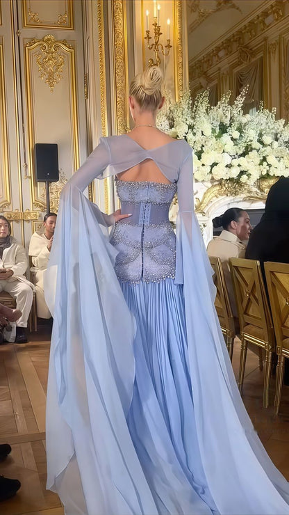 Pretty Mermaid Strapless Maxi Long Party Light Blue Chiffon Prom Dresses Evening Dress RB1595