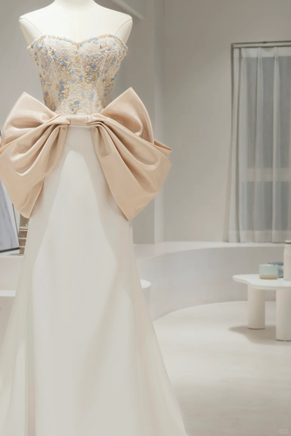 Robe de mariée sirène romantique en satin, décolleté en cœur, corset ajusté, longue robe de mariée, RB1596