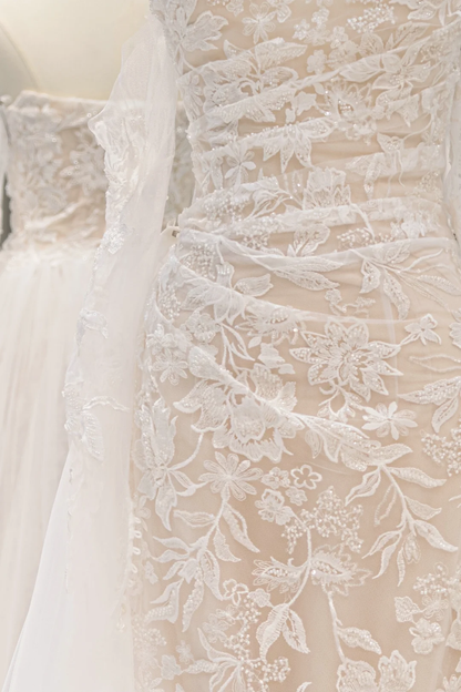Romantic Mermaid Strapless Lace Fitted Corset Long Wedding Dress Long Bridal Gown Wedding Dresses RB1598