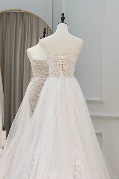 Romantic Mermaid Strapless Lace Fitted Corset Long Wedding Dress Long Bridal Gown Wedding Dresses RB1598