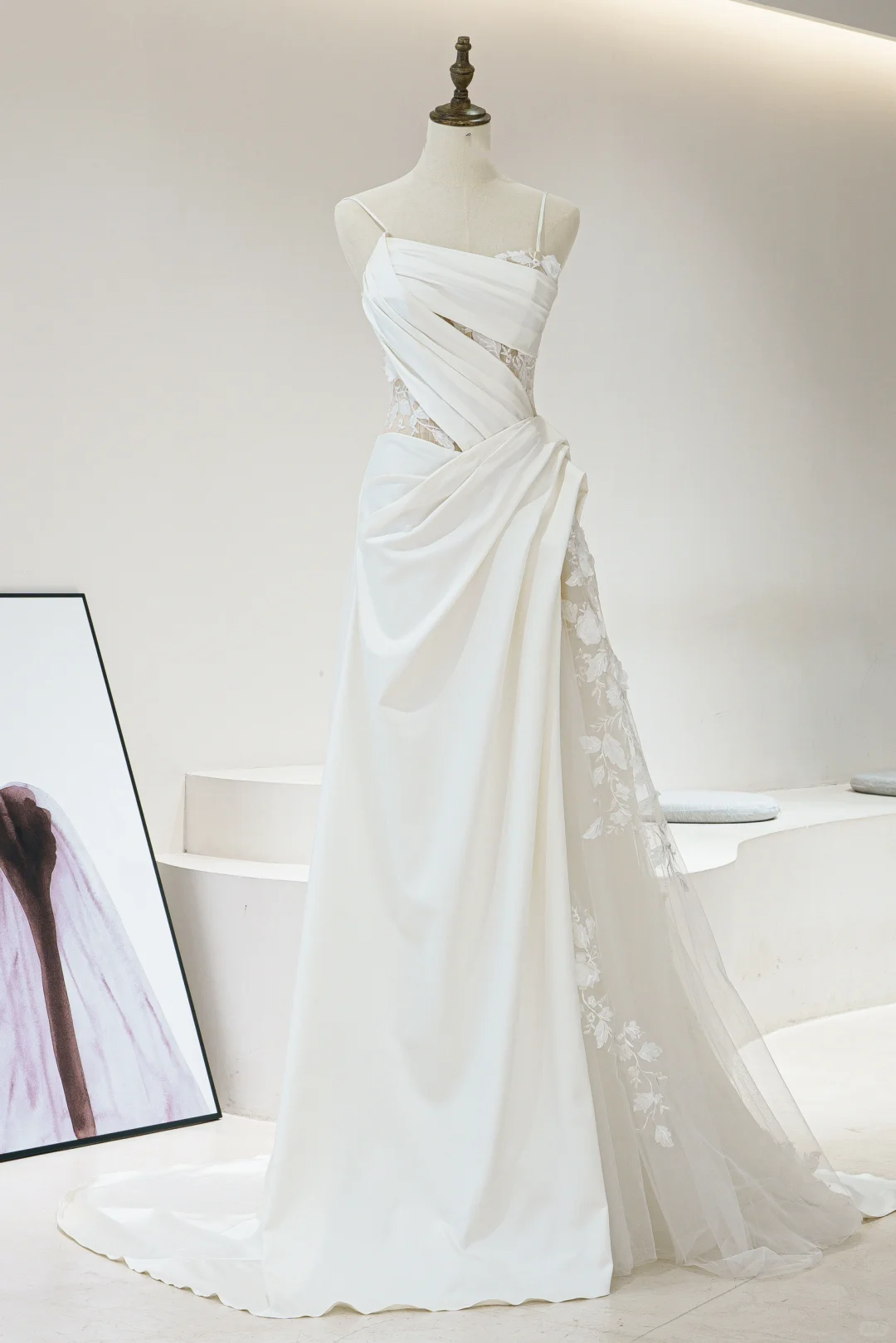 Robe de mariée longue en satin blanc plissé, style sirène, bretelles spaghetti, intemporelle, RB1600