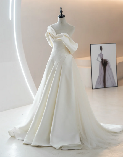 Stunning Ball Gown Off The Shoulder Fitted Corset Satin Wedding Dress Long Bridal Gown Wedding Gowns RB1603