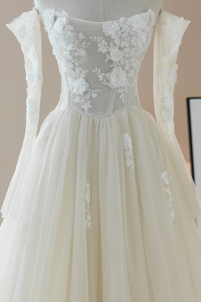 Simple Ball Gown Strapless Sleeveless Lace Fitted Long Wedding Dress Bridal Gown Wedding Dresses RB1605