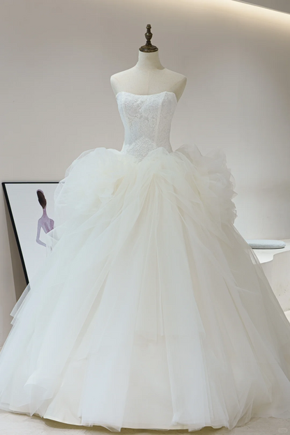 Elegant Ball Gown Strapless Sleeveless Lace Fitted Long Wedding Dress Bridal Gown Wedding Dresses RB1606