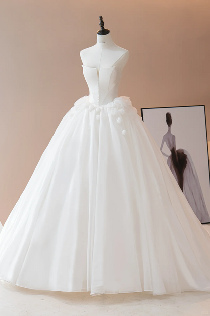 Robe de mariée princesse sans bretelles, sans manches, en tulle, longue et ajustée, blanche, RB1608