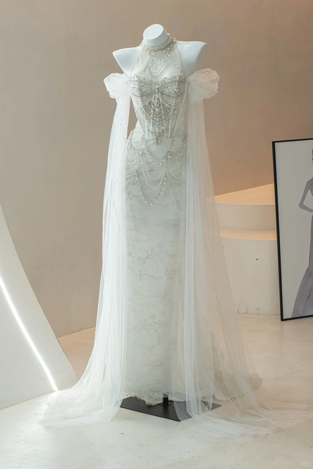 Timeless Mermaid High Neck White Lace Beaded Wedding Dress Long Bridal Gown Wedding Dresses RB1609