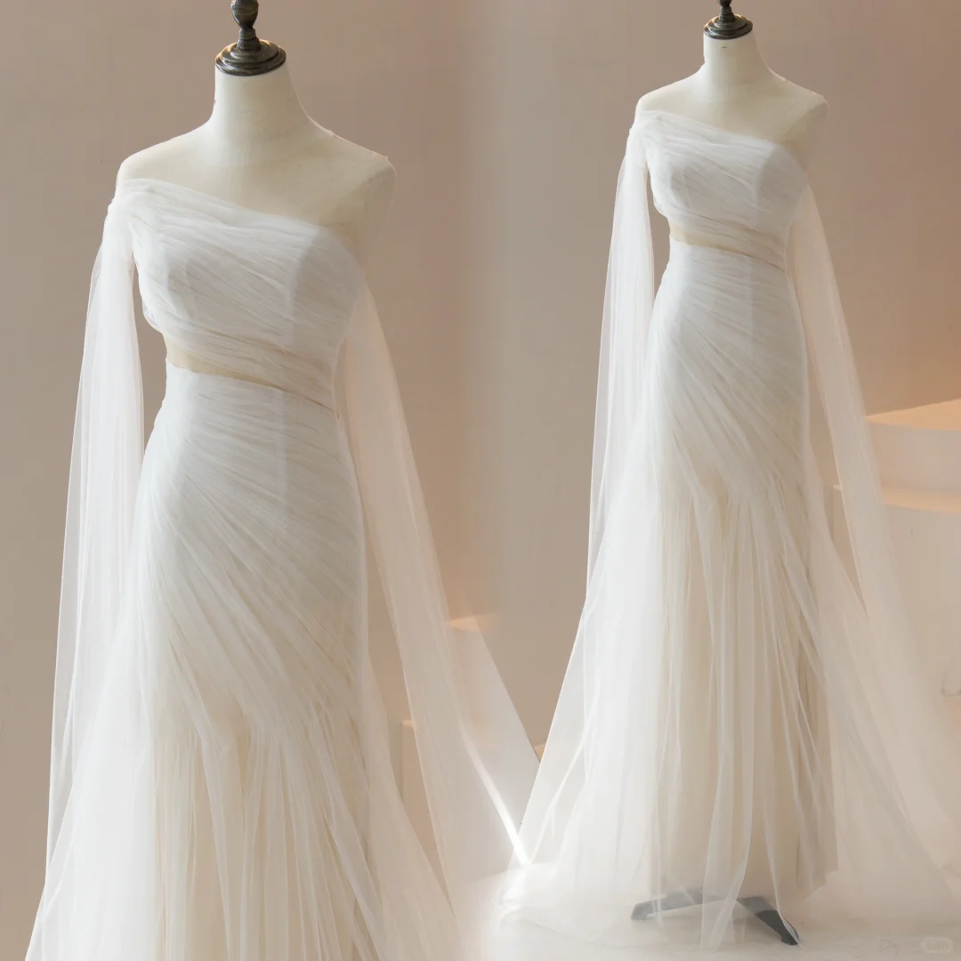 Stunning Mermaid Scoop White Tulle Fitted Wedding Dress Long Bridal Gown Wedding Gowns RB1610