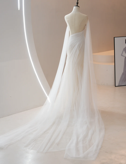 Stunning Mermaid Scoop White Tulle Fitted Wedding Dress Long Bridal Gown Wedding Gowns RB1610