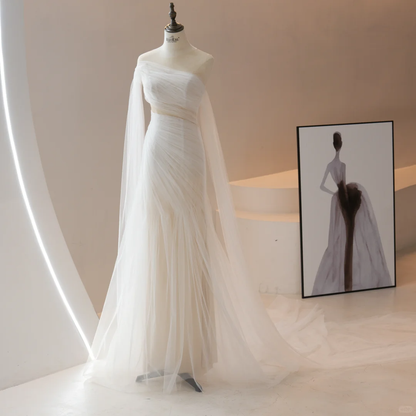 Stunning Mermaid Scoop White Tulle Fitted Wedding Dress Long Bridal Gown Wedding Gowns RB1610