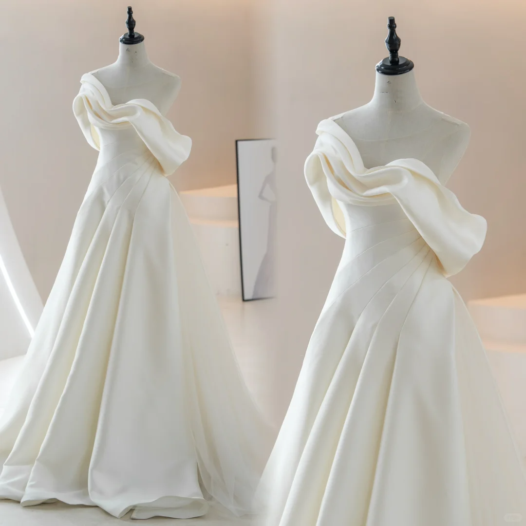 Stunning Ball Gown Off The Shoulder Fitted Corset Satin Wedding Dress Long Bridal Gown Wedding Gowns RB1603