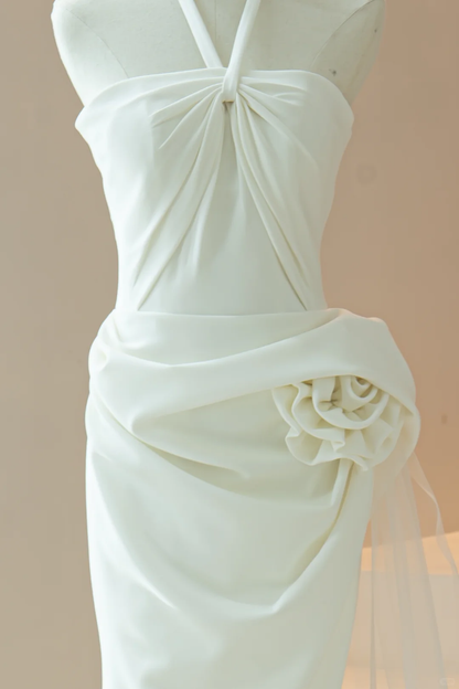 Simple Mermaid Halter Sleeveless Satin Fitted Long Wedding Dress Bridal Gown Wedding Dresses RB1615