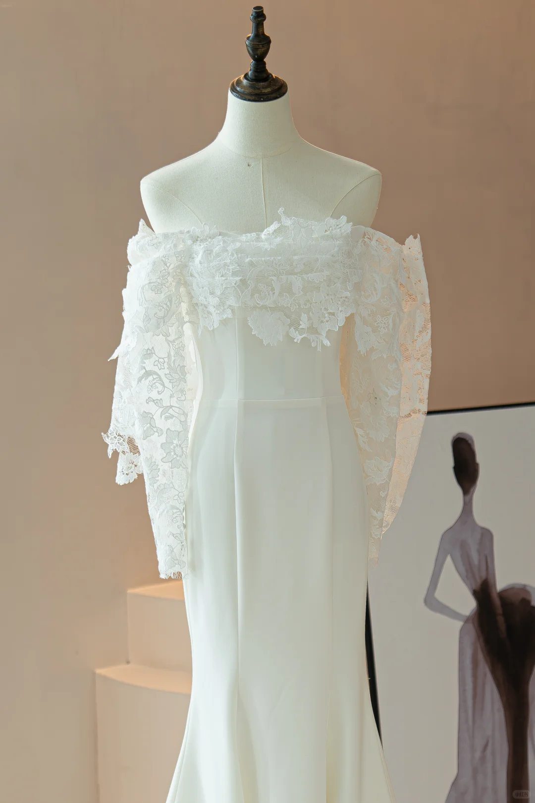 Robe de mariée sirène modeste à épaules dénudées, corset ajusté en dentelle, manches longues, ajustée et évasée, RB1616
