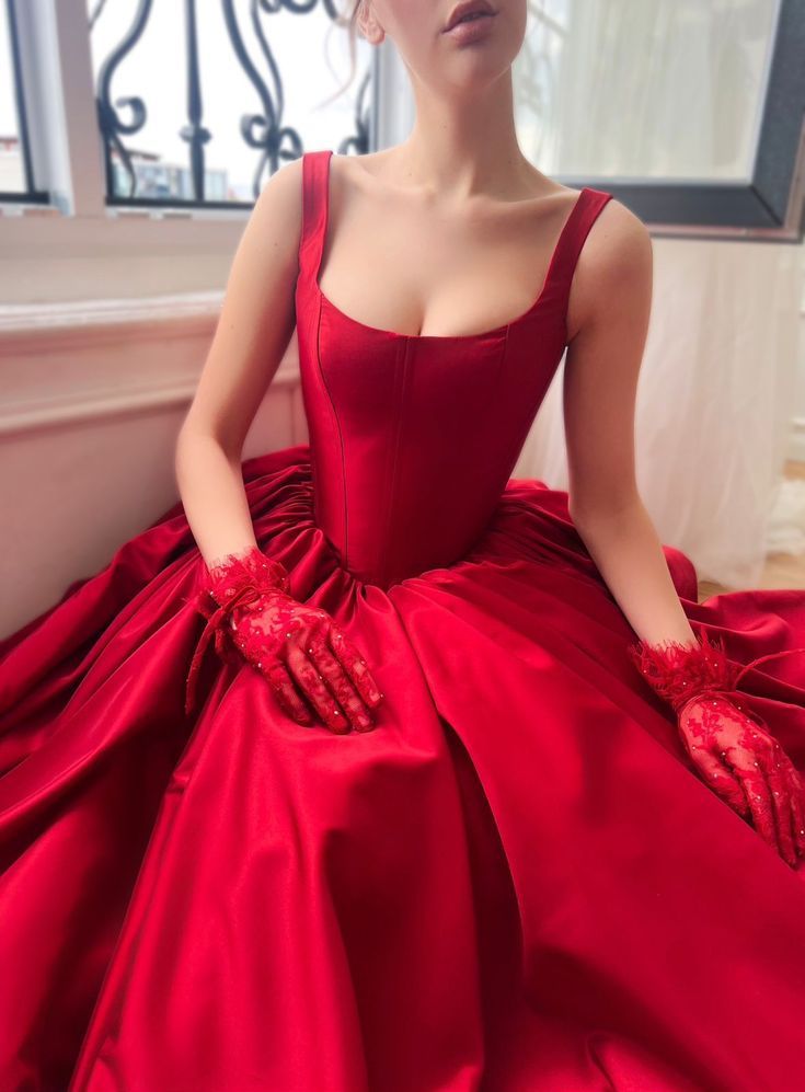 Robe de bal longue en satin rouge, coupe trapèze, col carré, fente latérale, pour adolescentes, tenue de soirée, anniversaire, RB1618