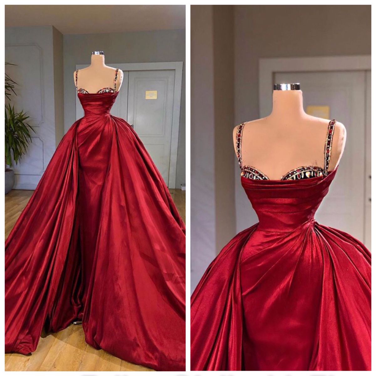 Robe de bal chic à bretelles spaghetti en satin bordeaux, longue, tenue de bal impressionnante pour un 18e anniversaire, robe de bal RB1623