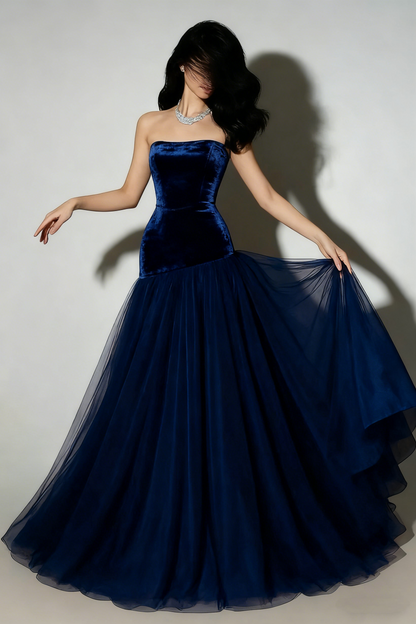 Vintage Mermaid Strapless Burgundy Tulle Long Prom Dresses For Teens Formal Dress 20th Birthday Outfits Prom Gown RB1628