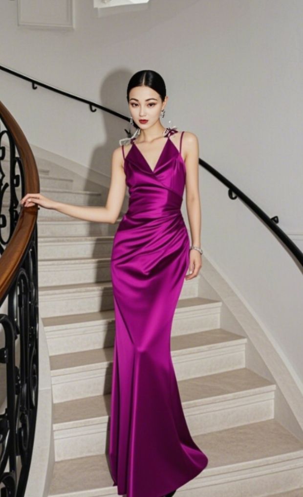 Modest Mermaid Spaghetti Strap Grape Silk Satin Long Prom Dresses Impress 18th Birthday Outfits Prom Gown RB1633