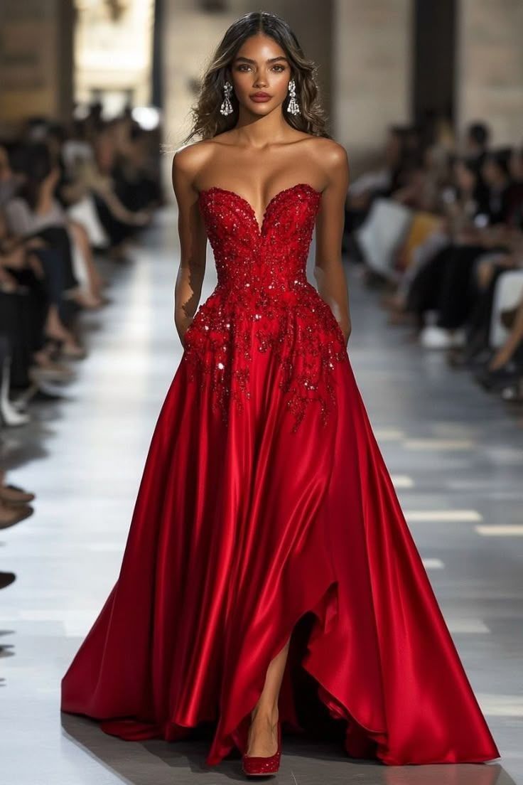 Robe de bal longue rouge en satin de soie, décolleté en cœur, sexy, coupe trapèze, tenue de bal pour un 18e anniversaire, RB1649