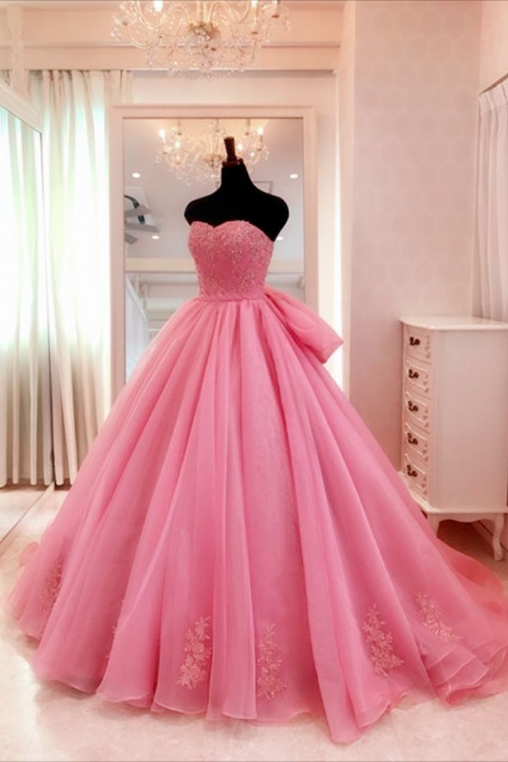 Robe de bal princesse Quinceanera en tulle rose, décolleté en cœur, tenue de bal, robe longue formelle pour 16 ans, RB1655