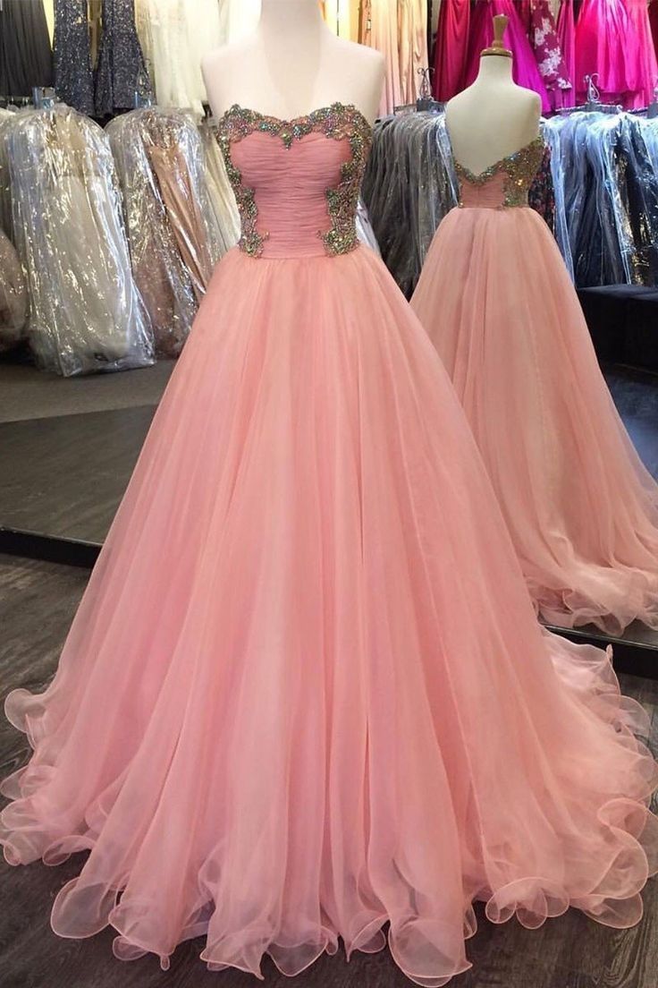 Sexy A line Sweetheart Light Pink Tulle Prom Dresses Long Party Dress 21st Birthday Outfits Graduation Dress RB1657