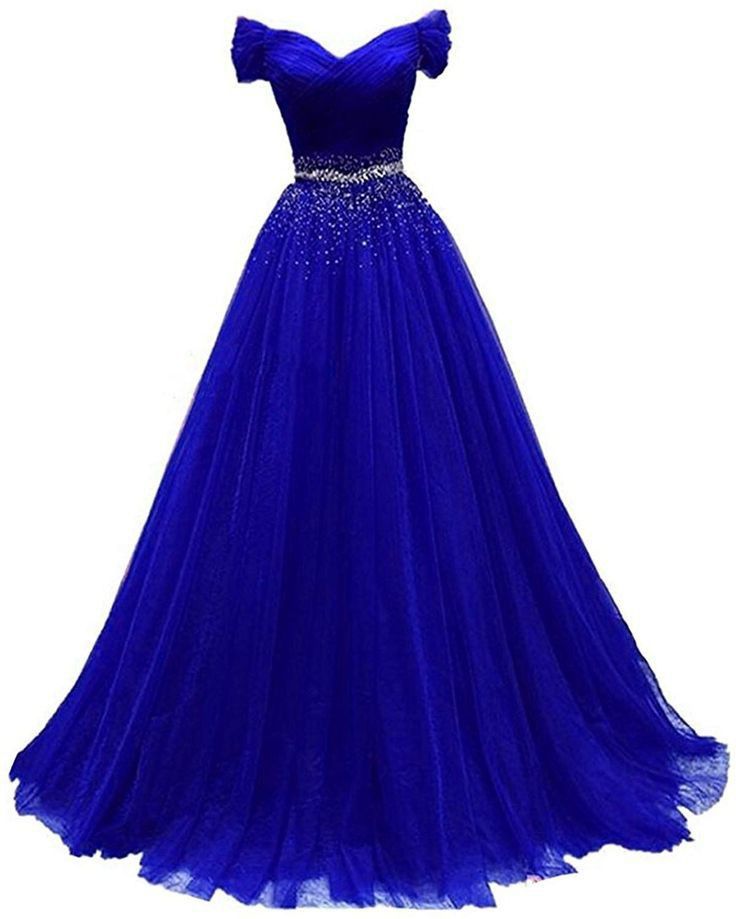 Sexy A line Off The Shoulder Royal Blue Tulle Prom Dresses Long Party Dress 21st Birthday Outfits Graduation Dress RB1663