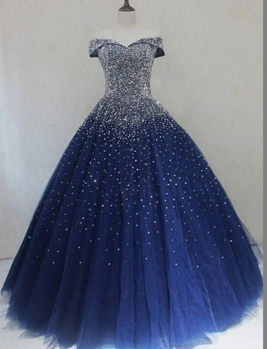 Robe de bal princesse en tulle bleu marine, tenue de bal, robe longue de 15 ans, RB1664