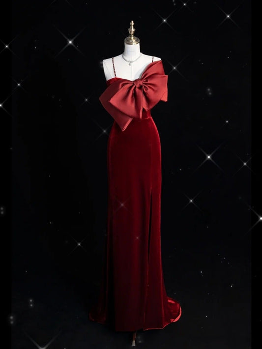 Princess Sheath Spaghetti Straps Burgundy Velvet Prom Dresses Impress 16 Birthday Outfits Prom Gown RB1680