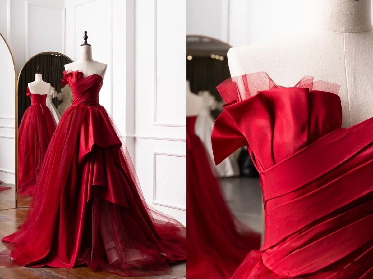 Robe de bal princesse bustier rouge longue, tenue de bal impressionnante pour 16 ans, RB1690