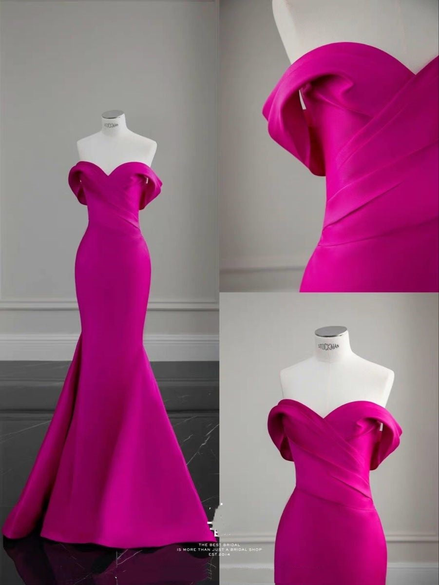 Robe de bal sirène modeste à épaules dénudées, rose vif, longue, tenue de fête pour 21e anniversaire, robe de remise de diplôme, RB1692