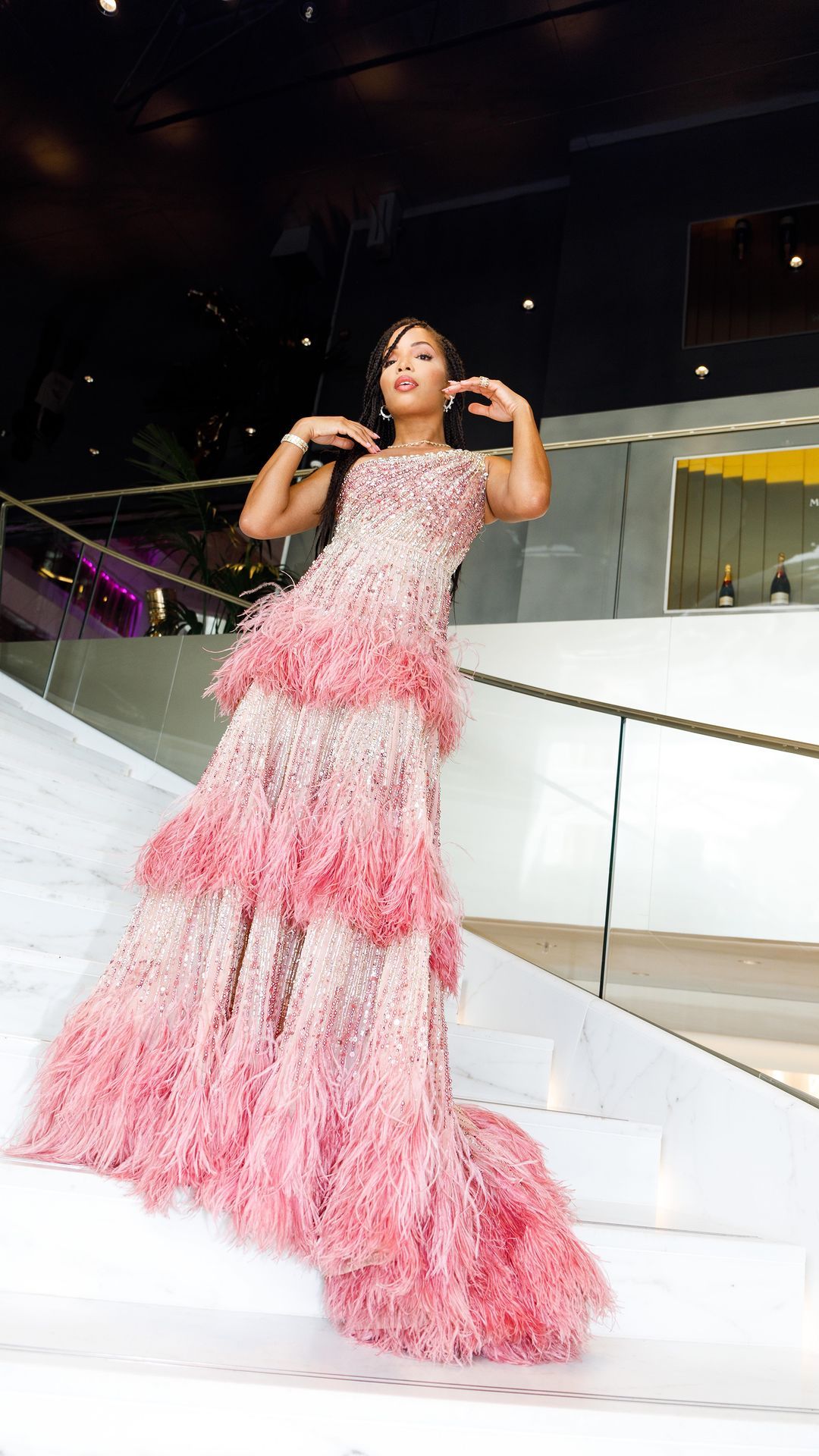 Chic Ball Gown One Shoulder Sequin Pink Floor Length Prom Dresses Formal Dress Birthday Outfits Prom Gown RB1712