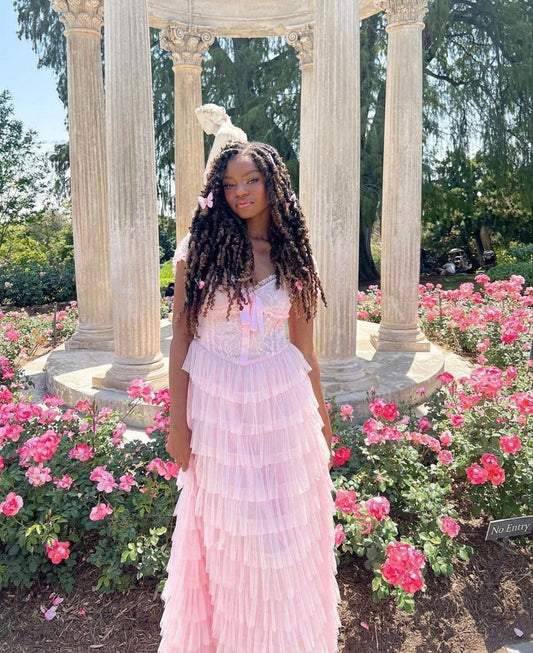 Modest A line Sweetheart Pink Tulle Prom Dresses Long Party Dress 18th Birthday Outfits Graduation Dress RB1714