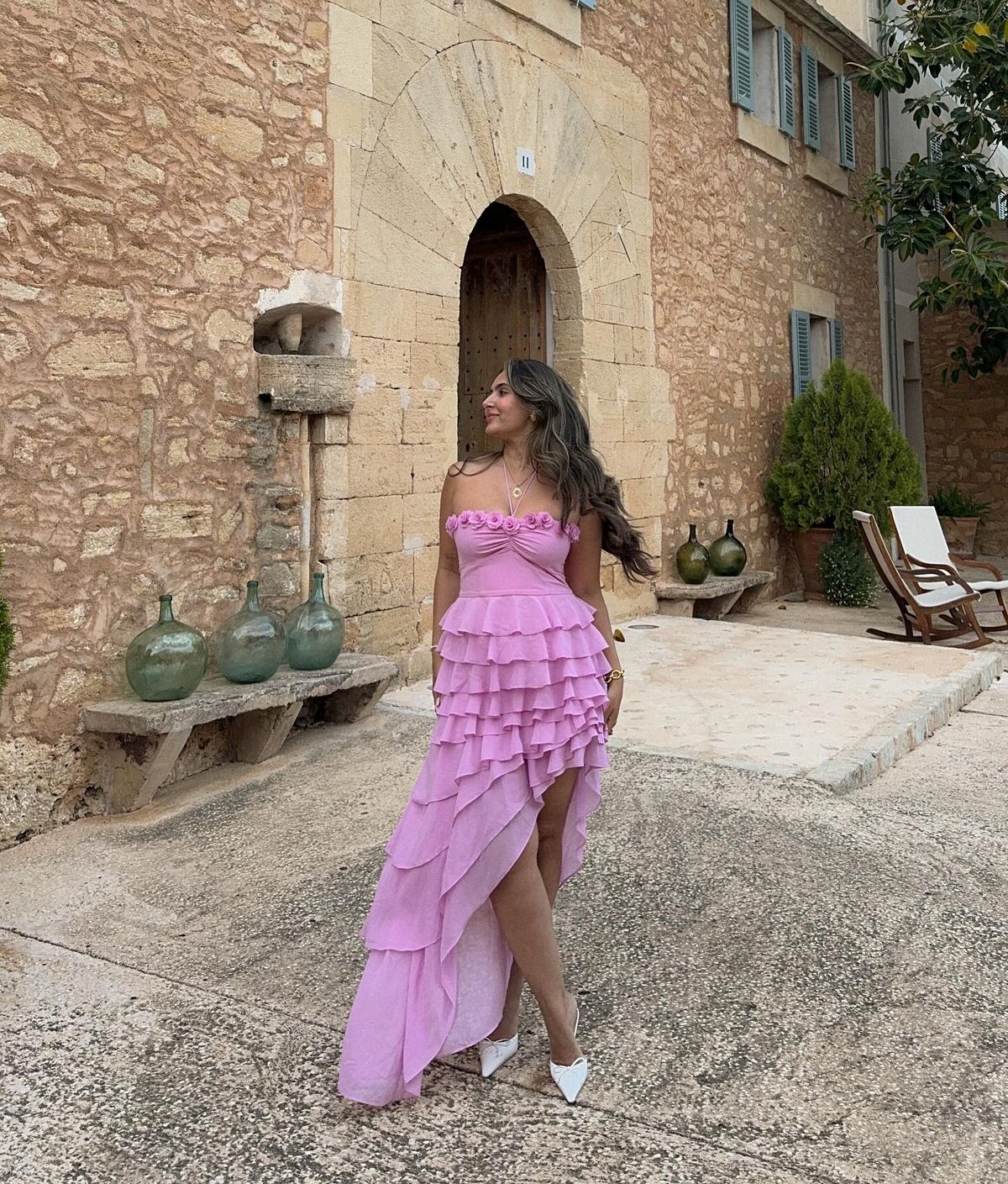 Robe de bal longue en mousseline rose, coupe trapèze, décolleté en V, tenue de soirée pour 16e anniversaire, robe de remise de diplôme, RB1719