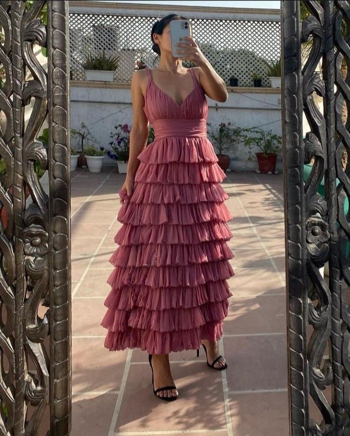 Robe de bal chic en tulle rose poudré, longueur cheville, tenue de soirée, tenue d'anniversaire, robe de bal RB1721