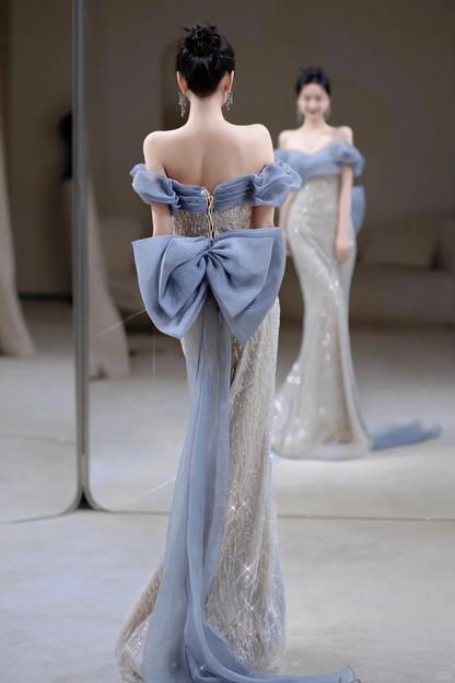 Robe de bal élégante à paillettes et épaules dénudées, style sirène, tenue de soirée pour 18 ans, RB1778