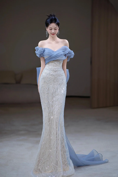 Robe de bal élégante à paillettes et épaules dénudées, style sirène, tenue de soirée pour 18 ans, RB1778