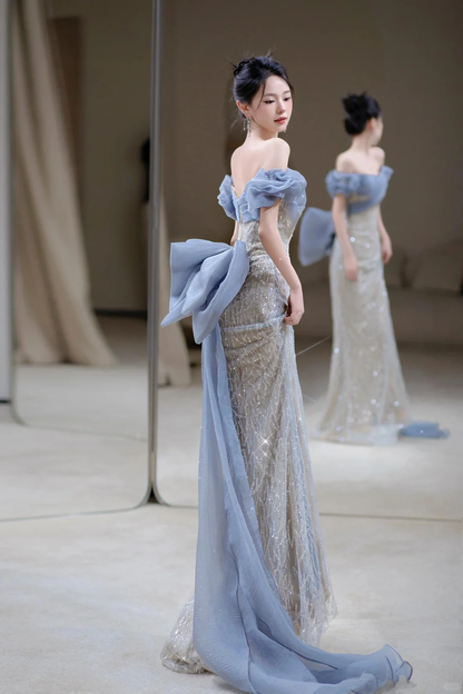 Robe de bal élégante à paillettes et épaules dénudées, style sirène, tenue de soirée pour 18 ans, RB1778
