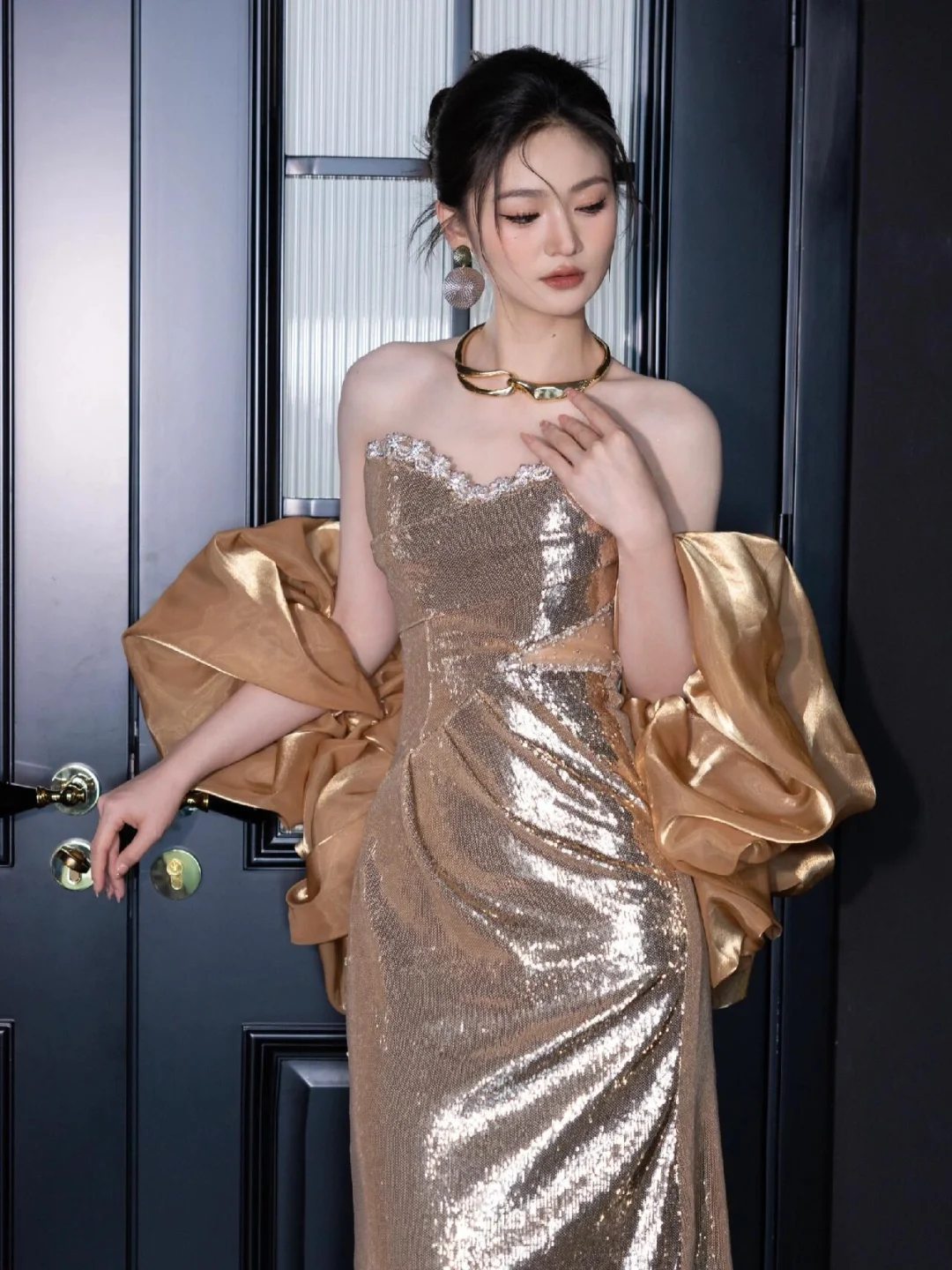 Robe de bal sirène scintillante à paillettes dorées et décolleté en cœur, tenue de soirée pour 18e anniversaire, RB1779