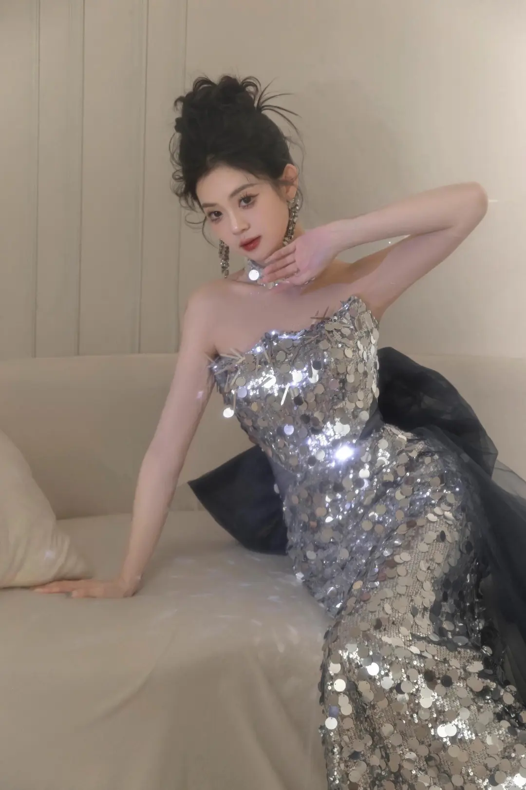 Robe de bal sirène brillante sans bretelles à paillettes argentées, tenue de soirée pour 18e anniversaire, robe de bal RB1780